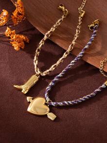 1 件夏季时尚精致不锈钢波西米亚爱情太阳四叶草多巴胺手链，展现魅力和个性化，适合女性日常穿衣装饰、海滩度假派对、音乐节。