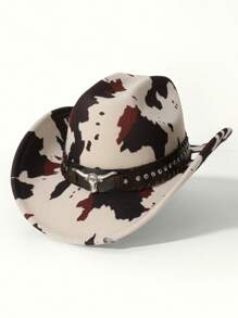 1 pièce Chapeau de cowboy unisexe avec motif de tête de taureau et de vache, convient pour les voyages, les sorties décontractées, les bars, les fêtes de cowboy et un usage quotidien