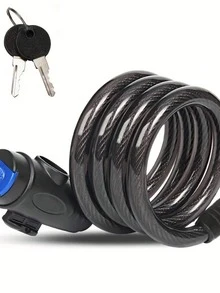 1pc Heavy-Duty Motorcycle And Bicycle Chain Lock Measuring Anti-Theft Metal Safety Lock With Key, Black Braided Cable, Manual Control, And Polished Finish, Suitable For Outdoor, Camping, Travel, Stylish Metallic Feel | Robust Metal Construction, Bicycle Lock.