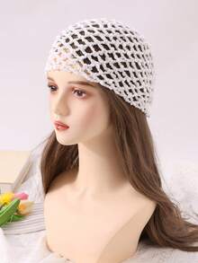 1pc Women's Fashion Hollow Crochet Sequin Beanie, Suitable For Everyday Wear