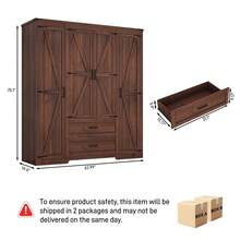 2/3/4 Doors Wardrobe Armoire Closet With Doors And Drawers, Farmhouse Wooden Armoire Storage Cabinet With Shelves & Hanging Rod For Bedroom - 棕色 - 查看 10