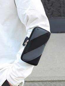 1pc New Fashion Color Block Patchwork Phone Pouch, Nylon Material Zipper Closure, Multi-Color Options, Casual Stylish Lightweight Arm Bag Suitable For Daily, Sports, Running, Work, Gym - Multicolor - View 4