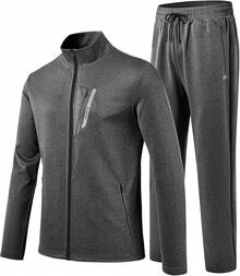 Men's Tracksuits Set Long Sleeve Casual Full Zip Running Sports 2 Piece Outfits - B-dark Grey - View 1
