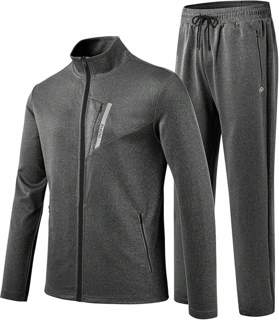 Men's Tracksuits Set Long Sleeve Casual Full Zip Running Sports 2 Piece Outfits - B-dark Grey - View 1