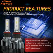 Heyword Heyword 2pcs LED Car Headlight 9005 9006 H13 H11 H7 H4 H1 Car Headlights High Low Beam, 75000LM 800% Brighter Five Color Options6500K/3000K/4300K/8000K/25000K Fast Silent Fan Bright Cob 1860 Chip Plug-N-Play