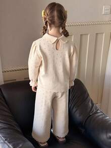 Dazy Kids Conjunto de suéter con cuello Peter Pan y pantalones largos tejidos para niña, ropa de otoño/invierno, de vuelta a la escuela