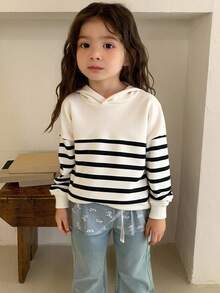 Dazy Kids 少女秋冬连帽条纹卫衣 - 黑與白 - 查看 5