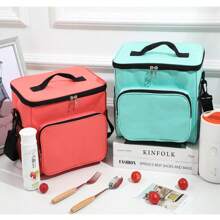 1 pieza Bolsa de almuerzo tipo bento negra iónica, bolso aislado minimalista para trabajadores de oficina