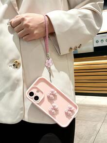 Bow-Knot 1pc Elegant Pink Bow Full Body Shockproof Phone Case Compatible With Apple 11, 11 Pro Max, 12, 12 Pro Max, 13, 13 Pro, 13 Pro Max, 14, 14 Plus, 14 Pro, 14 Pro Max, 15, 15 Pro, 15 Plus, 15 Pro Max, 16, 16 Pro, 16 Plus, 17 Pro Max With Clover Lanyard - Pink - View 2