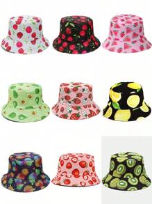 1 件女式双面几何水果印花渔夫帽，可爱百搭设计，适合户外、派对、日常穿着、防晒、轻便，适合休闲、露营和日常使用