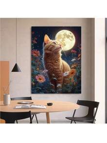 Kit de peinture de diamant 5D chat sous la lune, décoration d'intérieur en diamant rond complet, cadeau fait main