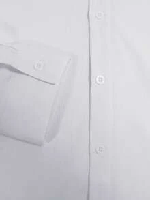 Men's Vintage Coin Texture Button-Down White Shirt, Versatile Casual Wear, Long Sleeve Top Suitable For All Seasons, Autumn - White - View 3