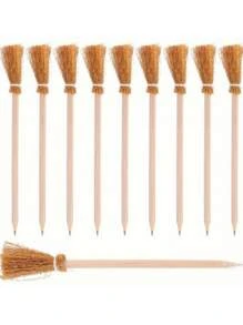 2/4/8pcs Witch Broom Pen - Halloween Magic School Supplies, Natural Brown Broom Pattern - Wooden Writing Pen. Wooden Pole Pencil Back To School Gift, Suitable For Beginners And Halloween Decoration Magic Wand Pencil Witch, Horror Themed Decoration Home Decor Room Decor
