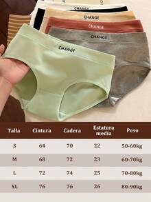 Sensual Star 6 piezas de bragas triangulares para mujer, cómodas bragas de cintura media con diseño de letras de unicolor, sin costuras - Multicolor - Ver 9