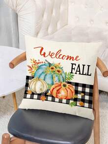 1/4 件亚麻印花方形抱枕套，感恩节南瓜图案枕套（不含枕芯），柔软面料，适合客厅、卧室、沙发、汽车、四季、返校季、节日礼物、秋季装饰、房间装饰