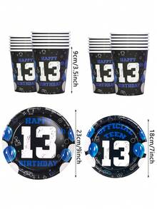 10 Stücke 13. Geburtstag Dekorationen für Jungen Blau Schwarz 13. Geburtstag Party Teller Becher offizielles Teenager 13 Geschirr für Teenager Jungen Glücklicher 13 Jahre alter Party Zubehör