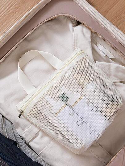 1pc Lightweight Mesh Shower Bag Travel Makeup Bag,Large Capacity Lightweight Toiletry Handbag,Portable Hanging Toilet And Bathroom Organizer, Large Capacity Lightweight Toiletry Handbag Bath Shower Bag Multifunctional Cosmetic Organizer Cute Handbag Portable Cosmetics Brush Storage Clutch With Zipper Closure Toiletry Bag Wash Bag For Travel For Bathroom For Men For Women