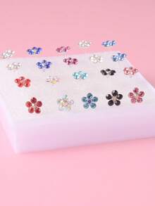 10pairs/Set Glamorous Rhinestone Flower Stud Earrings For Women For Daily Decoration Valentines,Mom,Mother,Mother's Day,Gift - Multicolor - View 4