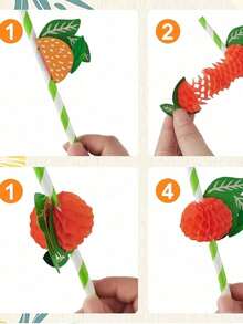 15/20/30/50 Unidades Pajitas de papel con diseño de frutas para cócteles, pajitas de papel para fiestas con frutas, pajitas para bebidas, pajitas para fiestas familiares, pajitas para cenas al aire libre y en la playa, pajitas de papel con estampado de frutas, set de fiesta tropical, pajitas hawaianas y sombrillas de frutas 3D, decoraciones de papel con sandía y piña para cócteles, Halloween, Navidad - Multicolor - Ver 6