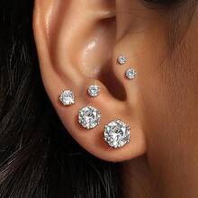 MDFUN 6 Pairs Stud Earrings Sets 3-8MM 18K Gold Plated Round 5A+ Cubic Zirconia Earrings CZ 6 Prong Ears Jewelry Women - 7MM-白金 - 查看 8