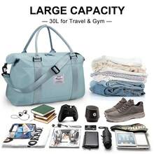 Travel Duffle Bag Large Sports Gym Bag Carry On Bag Waterproof Shoulder Weekender Bag Overnight Bags For Women Lightweight Gym Tote Bag Luggage Bag Hospital Bag Duffel Bag With Wet Pocket - Màu xanh lam - Xem 3