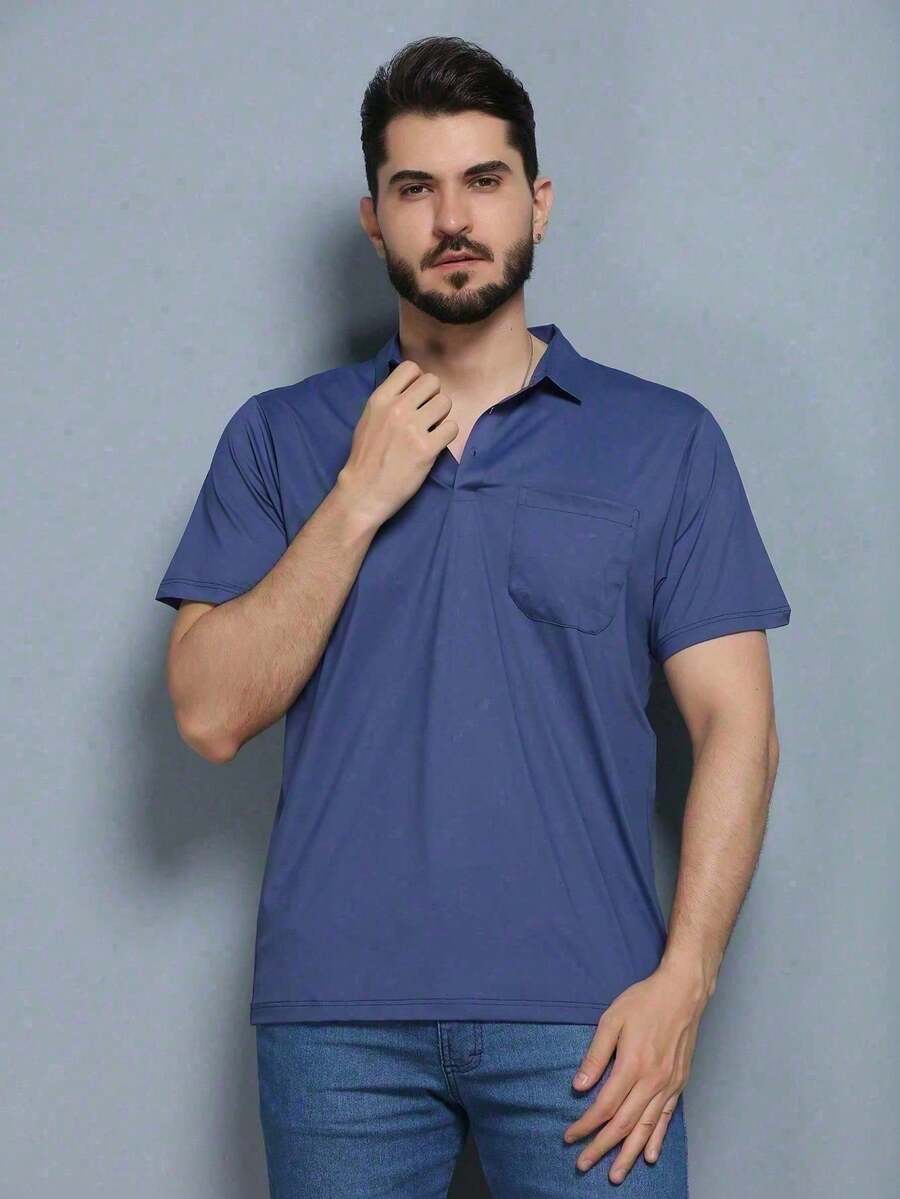 Summer Men's Ice Silk Pocket Polo Shirt Solid Color Elastic Fashion Casual