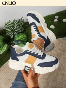 Hidkat 春秋新款女士运动鞋，视觉显瘦女士增高旅行鞋，休闲厚底运动鞋 - 藍色 - 查看 1