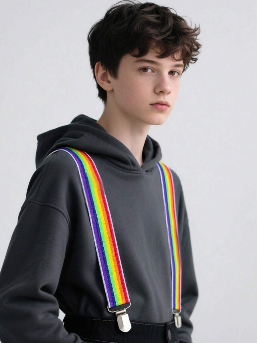 1 pieza Tirantes a rayas minimalistas para adolescentes, temporada de vuelta al colegio - Multicolor - Ver 1
