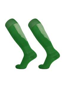 1 Pair Kids Thin Soccer Socks, Boys Girls Striped Knee-High Sports Socks, 7-12 Years Old Children Athletic Training Socks