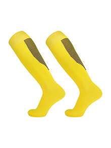 1 Pair Kids Thin Soccer Socks, Boys Girls Striped Knee-High Sports Socks, 7-12 Years Old Children Athletic Training Socks