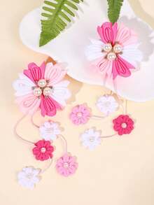2个装花朵流苏发夹，粉白罗缎丝带花朵鳄鱼夹，饰有人造珍珠流苏，人造珍珠水钻花朵发卡，优雅花朵流苏发夹，女士时尚发饰，爪夹，发爪，发夹，派对，头部配饰，发卡 - 彩色 - 查看 7