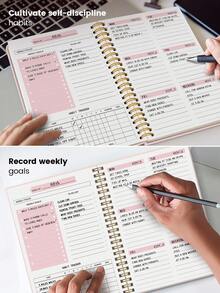 Trees Women's Weekly Planner Notebook, With Label Stickers, Undated Daily Schedule Spiral Bound, Goal Planner, With Habit Tracker. - Pink - View 7
