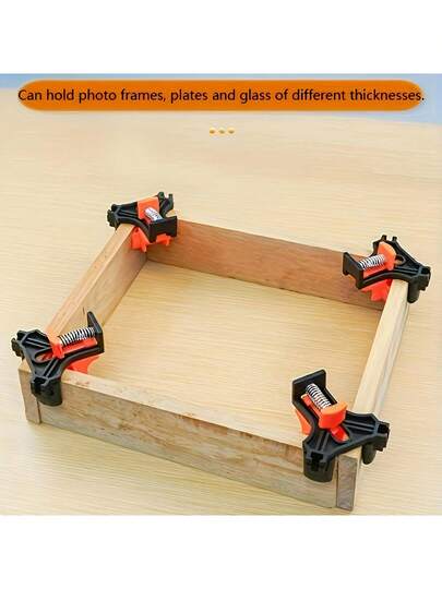 4pcs Adjustable Right Angle Woodworking Clamps – Reusable 90° Quick Retainers For Photo Frames, Fish Tanks, And T-Shaped Projects, Multi-Purpose Power Spring Clamps With Orange Rubber Grips For Secure Holding, Frame Assembly Tool | Tshaped Clamps | Rubber Grip Clamps, Clamps For Woodworking