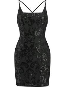 Sequin Homecoming Dresses Teens Women Sparkly Strap Bodycon Cocktail Party Night Prom Dress Vestidos De Fiesta ElegantesHalloween Christmas New Year - 黑色 - 查看 6
