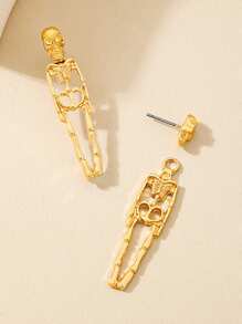 1 Pair Fashionable Unisex Metal Skeleton Skull Stud Earrings, Halloween Party Jewelry