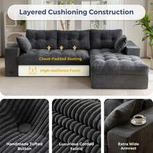 MAXYOYO L-Shaped Modular Sofa With Convertible Left/Right Ottoman,Cloud-Textured Tufted Cushions,Four Combinations,Sofa In A Box,No Assembly Required - 深灰色 - 查看 6