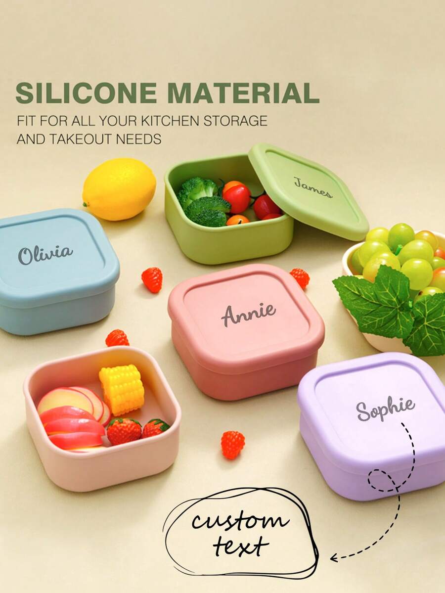 1pc Personalized Customization Name Silicone Children Lunch Box Single Compartment Dinner Plate Portable Kids Food Storage Box Custom Kids Tableware, Back To School, Bento Lunch Box - Multicolor - View 1