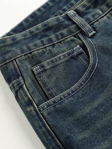 Plus Size Men's Distressed Washed Denim Jeans, Casual College Street Style