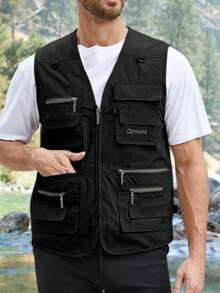 Men's Fishing Vest Utility Travel Vest With Pockets Outdoor Work Photo Cargo Fly Summer Vest - màu đen - Xem 2