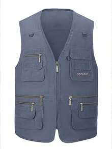 Men's Fishing Vest Utility Travel Vest With Pockets Outdoor Work Photo Cargo Fly Summer Vest - Màu Xám nhạt - Xem 3