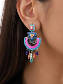 1 对手工制作的波西米亚珐琅水晶耳坠，花卉图案和颜色位置随机设计，形状和色调略有不同