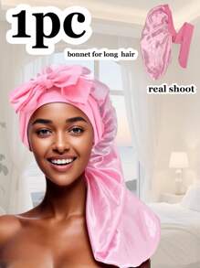 (多种颜色可选)1 件长款缎面发丝睡帽，适合女士睡觉，长款缎面发丝睡帽，长辫子发帽可重复使用可调节护发包裹帽睡眠帽。
