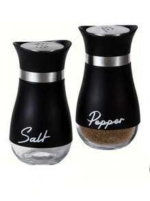 2pcs/Set Of Salt And Pepper Shaker Set, Seasoning Bottle, Glass Spice Jar, Cute Outdoor Picnic BBQ Spice Bottle, Silver/Black