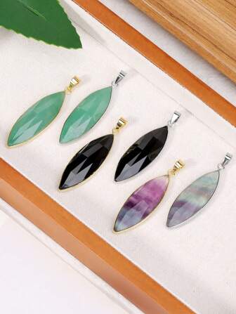 1 pieza Collar de piedra natural para mujer con forma de ojo de caballo de cristal, colgante facetado hecho a mano con cuentas, cadena de acero inoxidable, joyería de regalo H709