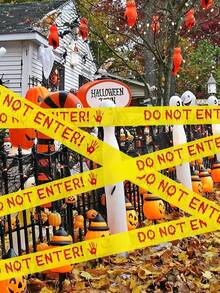 1pc Halloween Caution Tape - Blood-Splatter & Handprint Design, Bright Yellow With Red Drip "DO NOT ENTER" Text - Horror Party Decor, Haunted House Warning, Spooky Event Security Barrier, Party Door & Yard Crime Scene Decor, Halloween Decorations