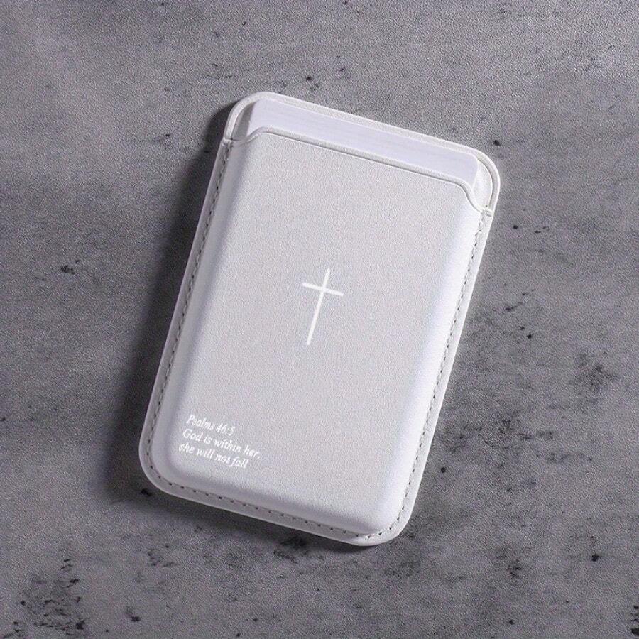 Magnetic Advanced PU Leather White Cross Pattern Magnet Card Clip For IPhone 16 15 14 13 12 Pro Max Wallet Ultra-Thin Protective Design Can Hold 1-3 Credit Cards Or ID Cards - 白色 - 查看 1