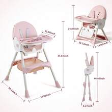 Cochildor Multi-Functional Children's Dining Chair, Adjustable Back, Foldable And Portable, There Are A Variety Of Forms Of Mobile Family Dining Chair | Is Very Suitable For Outdoor Dining, Holiday Gifts | A Variety Of Colors To Choose, Gray/Pink/Beige/Green - Hồng - Xem 3