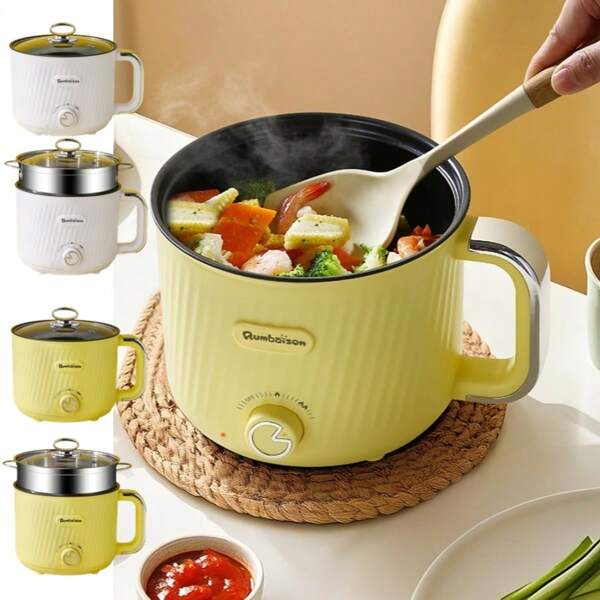 RAF Portable Electric Cooking Pot, Multi-Function Electric Steamer Pot, 1-3 Person Capacity, Convenient For Stir-Frying, Stewing, Steaming, Non-Stick Pot, Suitable For Cooking Chicken, Noodle, Rice, Soup, Porridge, Steam Eggs, Buns, Hot Pot And More