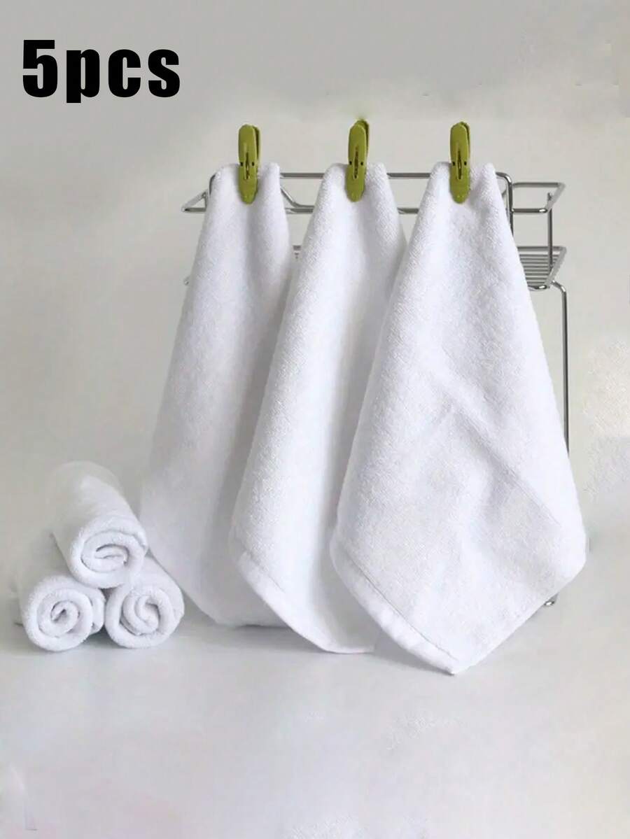 5pcs Minimalist White Towels, Hotel Lint-Free Towels, Soft Absorbent Face Towels, Bathroom Supplies - Multicolor - View 1
