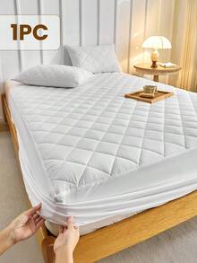 1pc Waterproof Fitted Sheet, Bedding, Stitch Fitted Sheet, Skin-Friendly Fitted Bed Sheet, Mattress Cover, Soft And Comfortable Bedding For Bedroom, 16 Inch Deep Pocket Cooling Breathable Quilted Fitted Sheet For Twin, Fits Twin/Full/King/Queen Size Bed, Festival Gifts, Room Decor, Soft Cover For Mattress Protector And Mattress Topper, Dustproof, Machine Washable, For All Season - 白色 - 查看 1